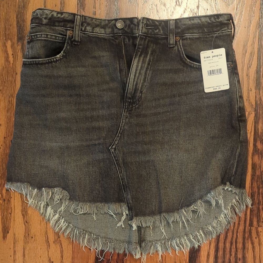 Free People Black Denim Mini Skirt